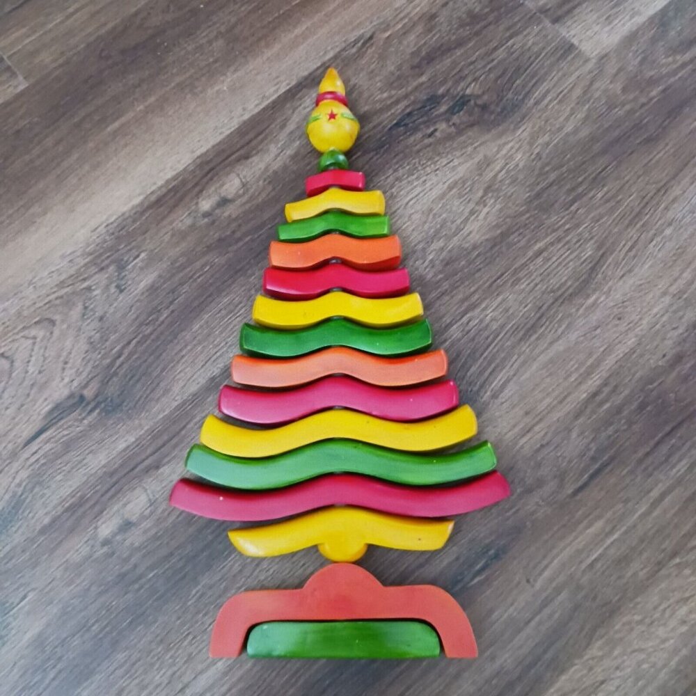 Department 56 Retrolite‎ Treasures Wooden Christmas Tree Colorful 16.5" Tall - Picture 3 of 5